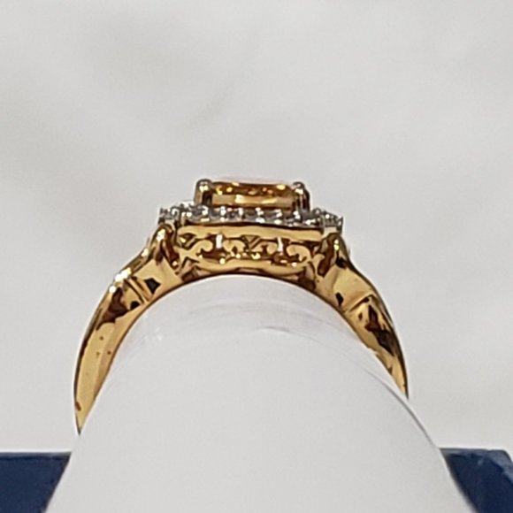 Brazilian Citrine Halo ring w/lab created White Sapphire accents in 14K YG/925 - Picture 6 of 6